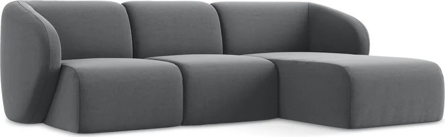 Colțar gri cu tapițerie din catifea (cu colț pe partea dreaptă/cu șezlong) Lani – Makamii