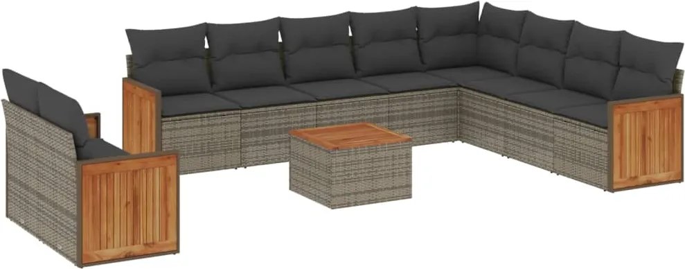 vidaXL Set canapele de grădină cu perne, 11 piese, gri, poliratan