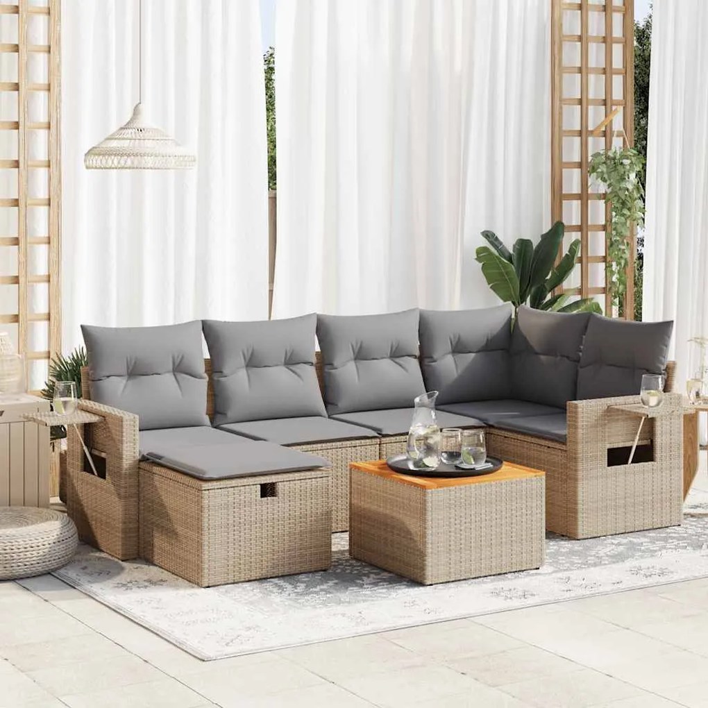 vidaXL Set canapele de grădină, 7 piese, cu perne, bej, poliratan