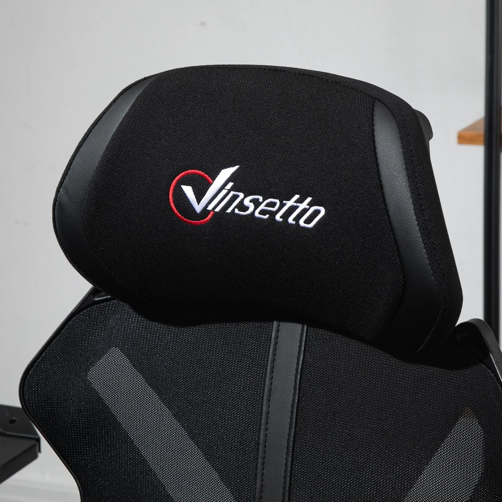 Vinsetto Scaun Gaming cu Suport pentru Picior Retractabil Scaun de Birou Rotativ Reclinabil cu Suport pentru Cap și Înălțime Ajustabilă 65x65x119-129 cm Negru | Aosom Romania