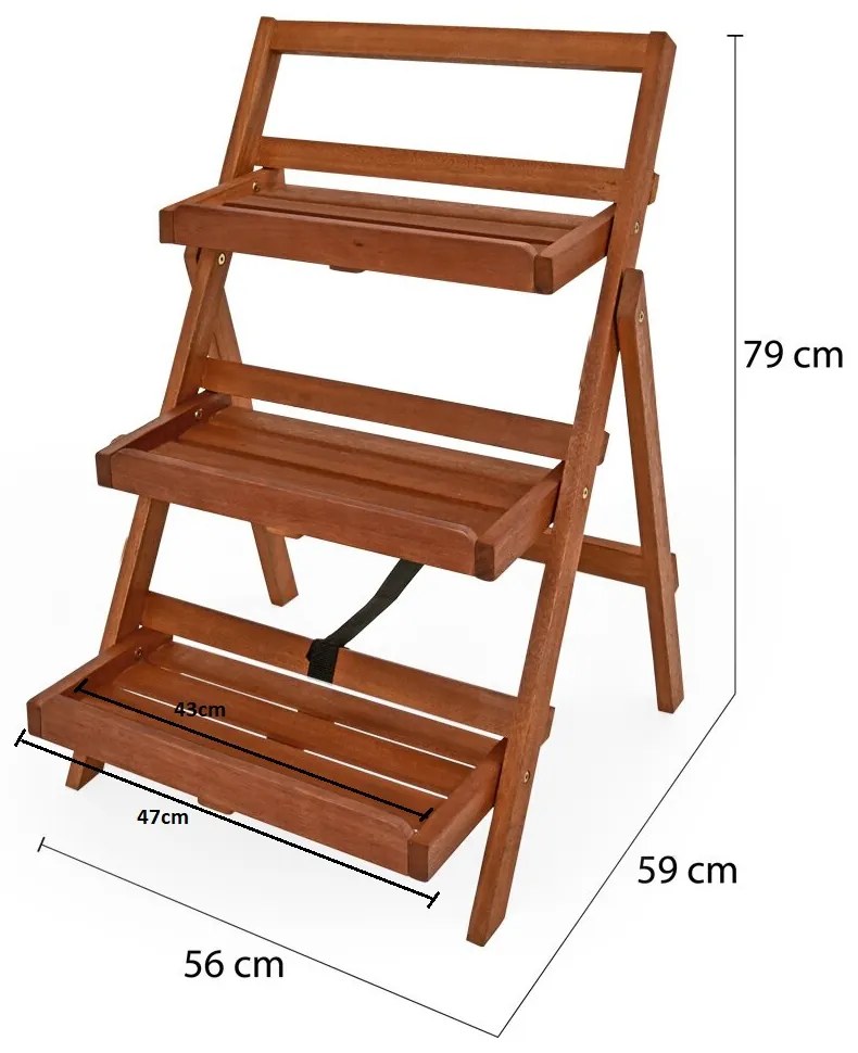 Suport de lemn pentru flori TULIP, 3 niveluri, 56x59x79cm, maro Casaria