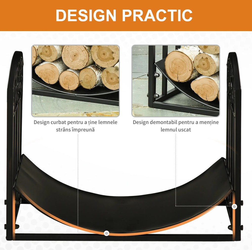 Suport pentru Busteni din Metal pentru Interior si Exteriordin Metal cu Blat Cubat, max 60 kg Lemne, Negru 60,5x36x46,5cm Outsunny | Aosom Romania