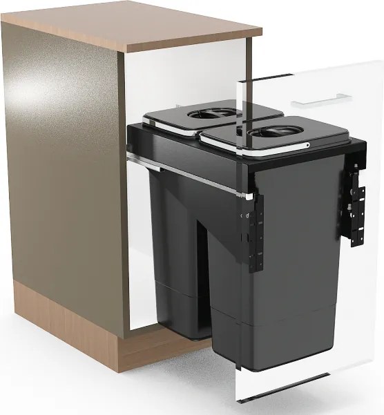 Cos gunoi incorporabil Front 45 Ecomax, cu extragere automata, colectare selectiva, gri antracit, 2 x 26 l Polipropilena Metal, 450 mm, L:410 mm;