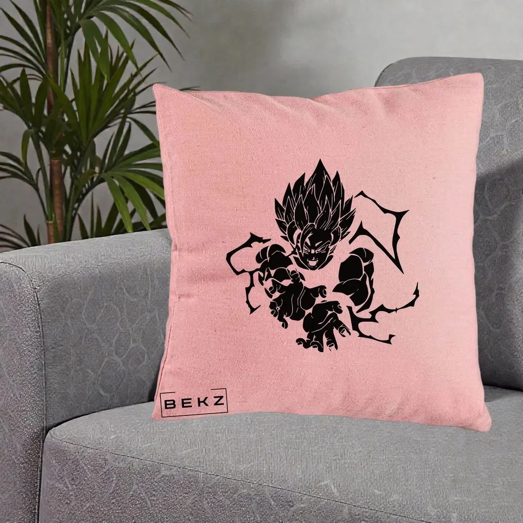Perna Personalizata Dragon Ball Goku Super Saiyan Silueta, 40x40 cm, Roz, Husa Detasabila, Perna Inclusa, BEKZ®