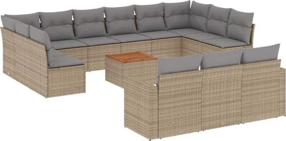 vidaXL Set canapele de grădină, 14 piese, cu perne, bej, poliratan