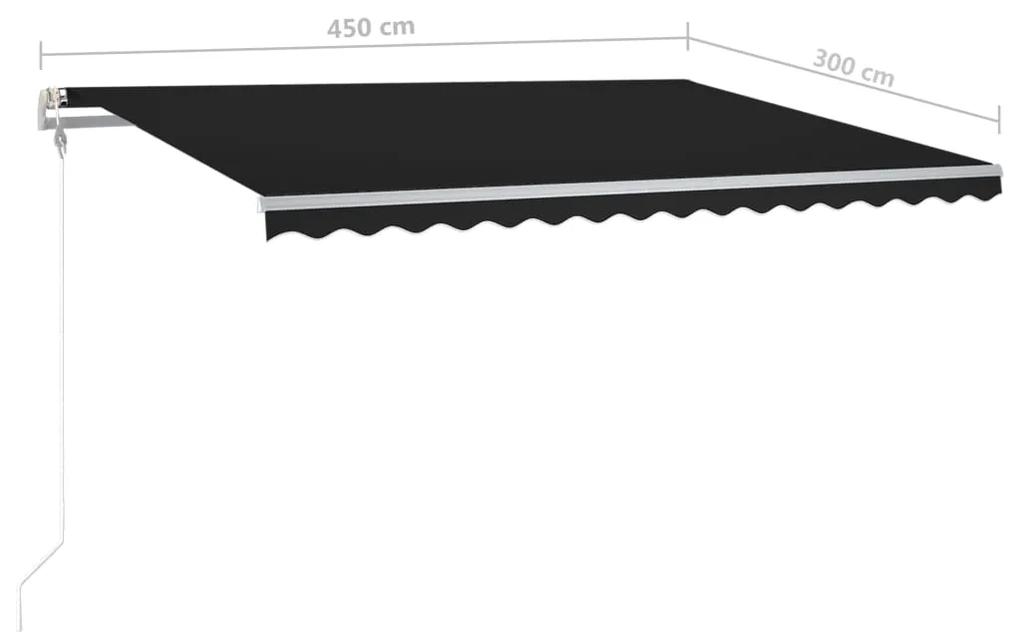 Copertina retractabila manual cu LED, antracit, 450x300 cm Antracit, 450 x 300 cm