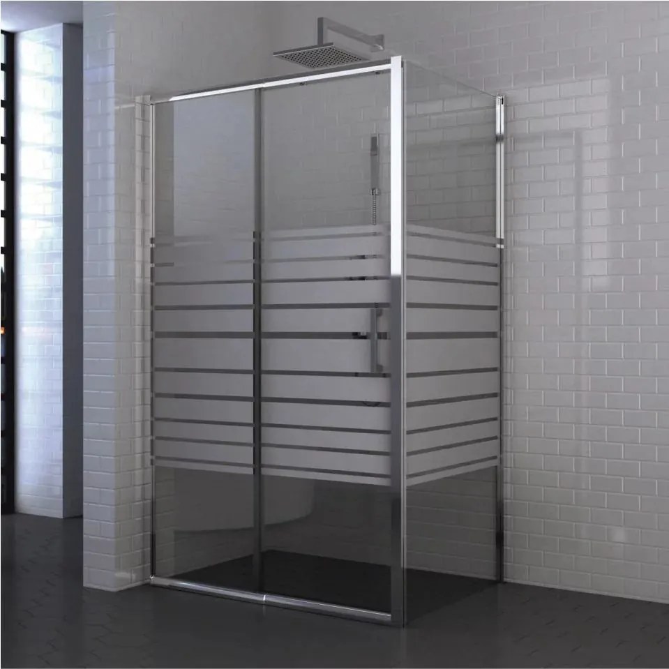 Cabina de dus patrata Inter Ceramic cu usa glisanta 100x100 cm crom lucios - transparent cu linii