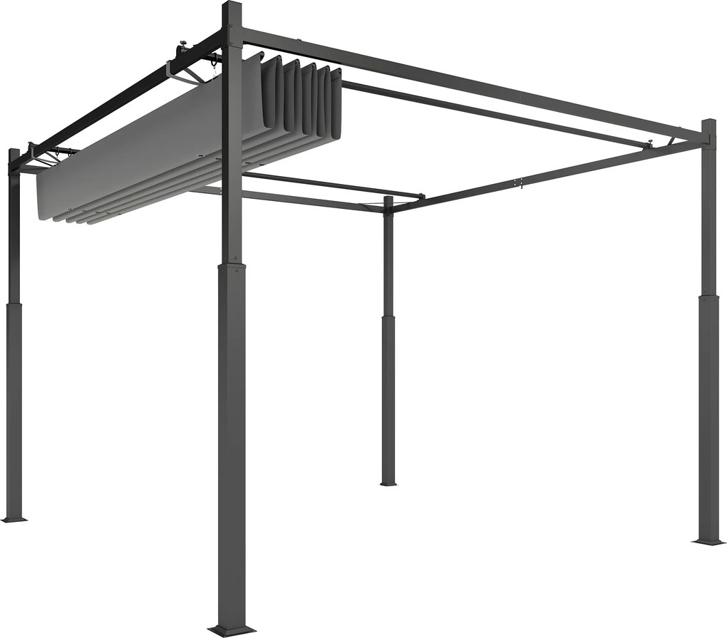 Outsunny Pergolă aprox. 3x3 m Pergolă independentă cu acoperiș rabatabil, pad magnetic, stâlp 8 cm rezistent UV | Aosom Romania