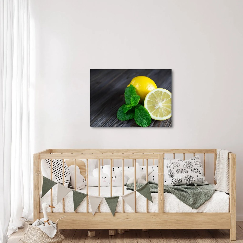 Tablou cu lămâie și mentă pe masă (70x50 cm)