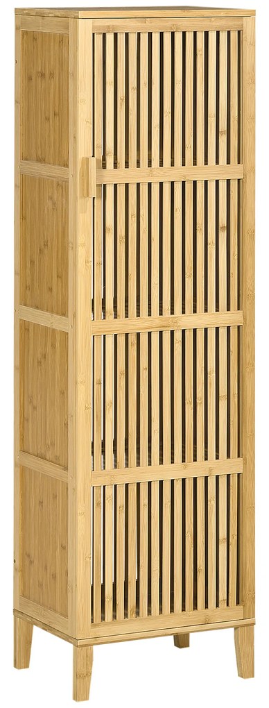 HOMCOM Mobilier de depozitare din bambus cu rafturi și ușă cu design cu lamele pentru baie, dormitor, salon 40 x 30 x 140 cm | Aosom Romania