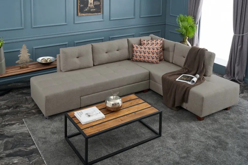 Coltar Extensibil Manama Corner Sofa Bed Right, Crem