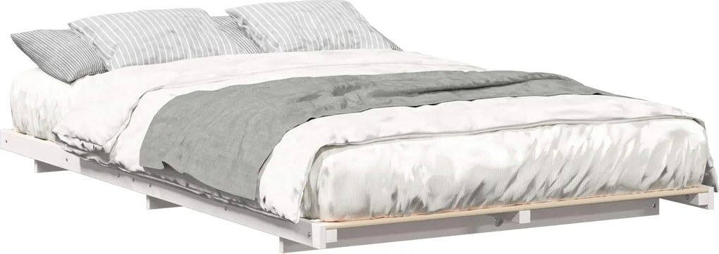 vidaXL Cadru de pat de podea Alb 135 x 190 cm Lemn masiv de pin