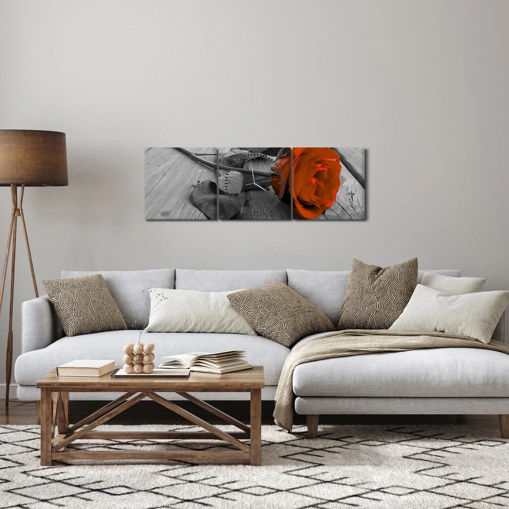 Tablou - Trandafir portocaliu (cu ceas) (90x30 cm)
