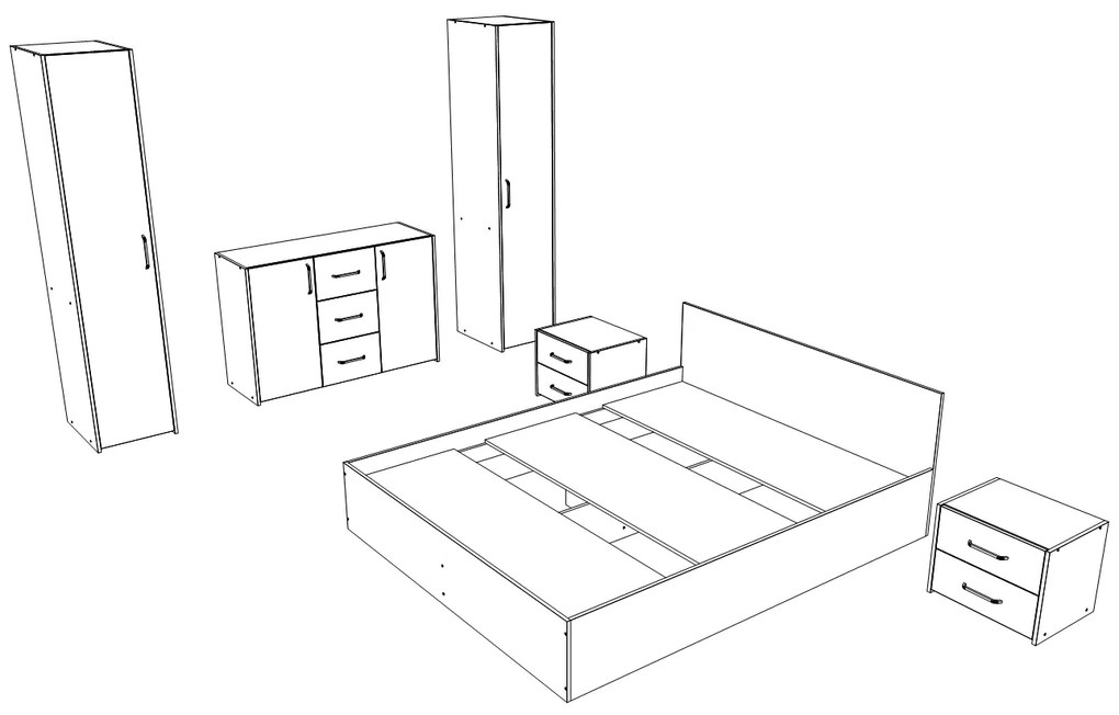 Set haaus V5, Pat 200 x 140 cm, Stejar Alb/Antracit