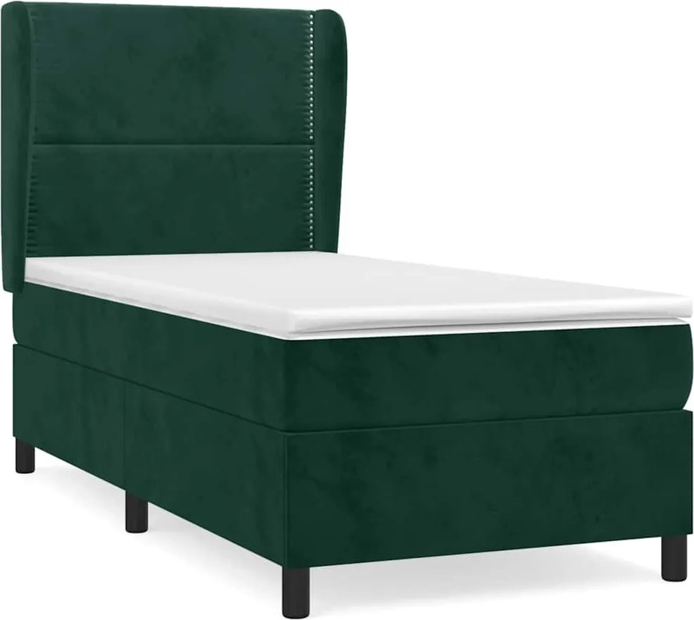 vidaXL Pat box spring cu saltea, verde închis, 90x200 cm, catifea