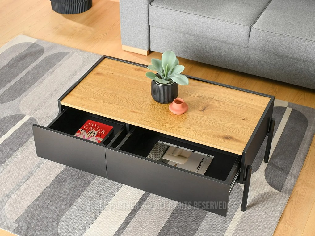 Măsuță de cafea Bertina L (stejar + negru). 1111574