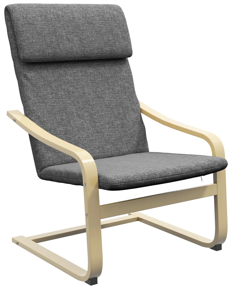 HOMCOM Fotoliu cu suport pentru gât și brațe, material de acoperire similar cu inul, structură din lemn, Gri + Natural | Aosom Romania