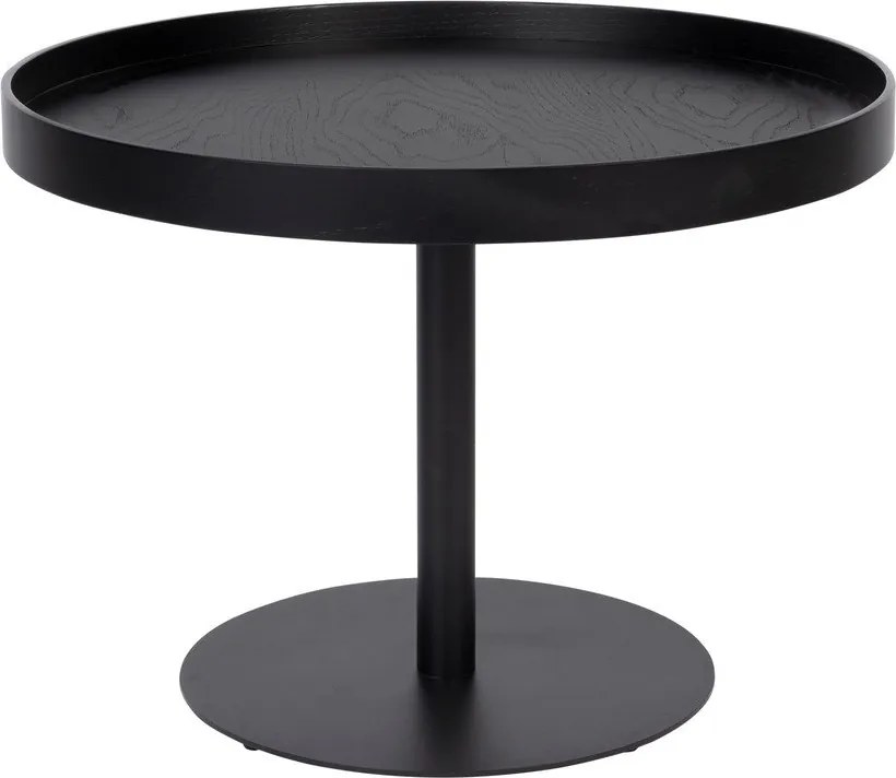 Măsuță de cafea neagră rotundă cu blat cu aspect de lemn de stejar ø 56 cm Yuri M – White Label