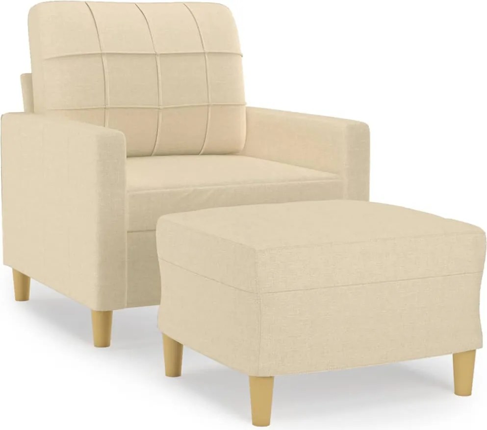 vidaXL Fotoliu canapea cu taburet, crem, 60 cm, material textil