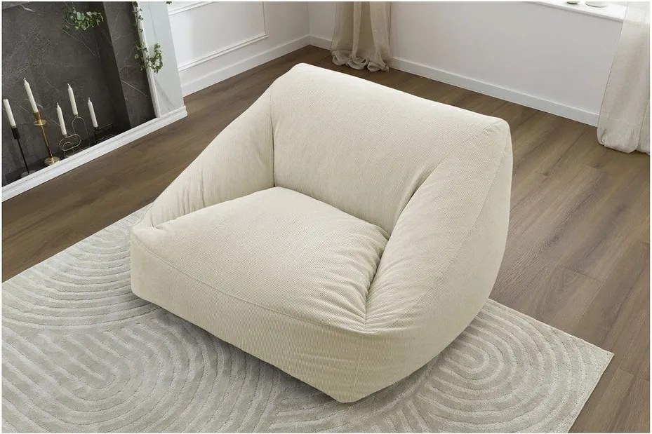 Fotoliu bean bag bej cu tapițerie din catifea reiată Lilibet – Bobochic Paris