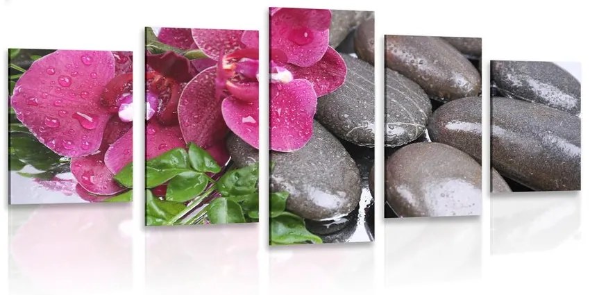 Tablou 5-piese orhidee înfloritoare și pietre wellness