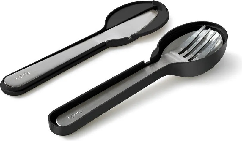 Set de tacâmuri de călătorie negru/argintiu din oțel inoxidabil 3 buc. To Go – Lékué