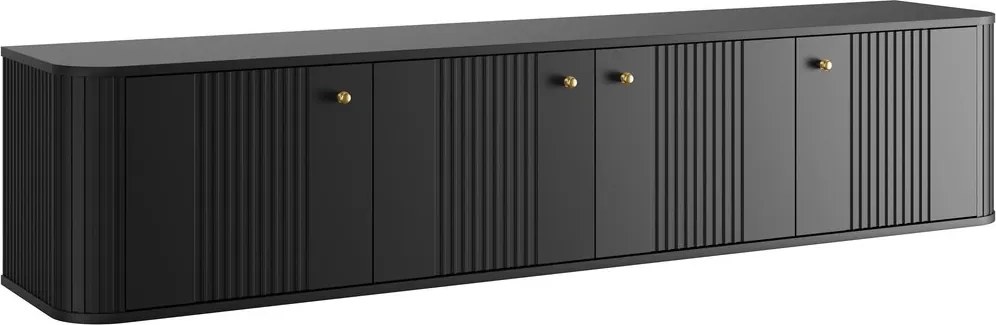 Comodă TV suspendată Vesper 4D 187 cm - negru / mânere aurii
