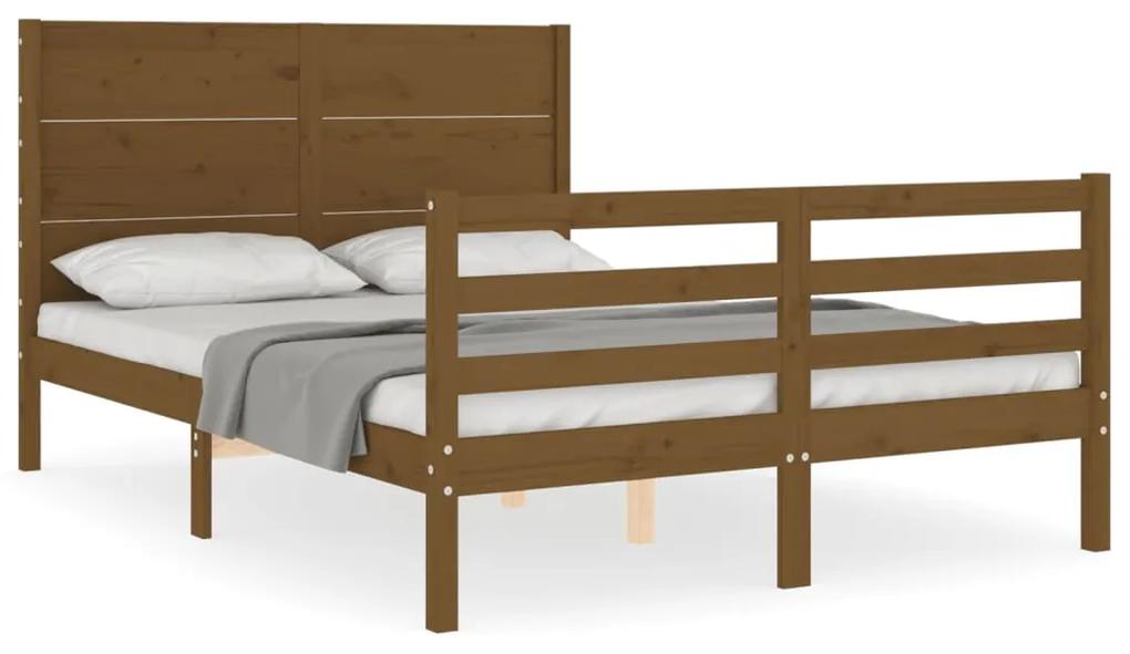 3194609 vidaXL Cadru de pat cu tăblie, dublu mic, maro miere, lemn masiv