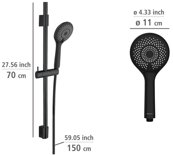 WENKO 25453100 - Set de duș WaterSaving System, 70 cm, negru