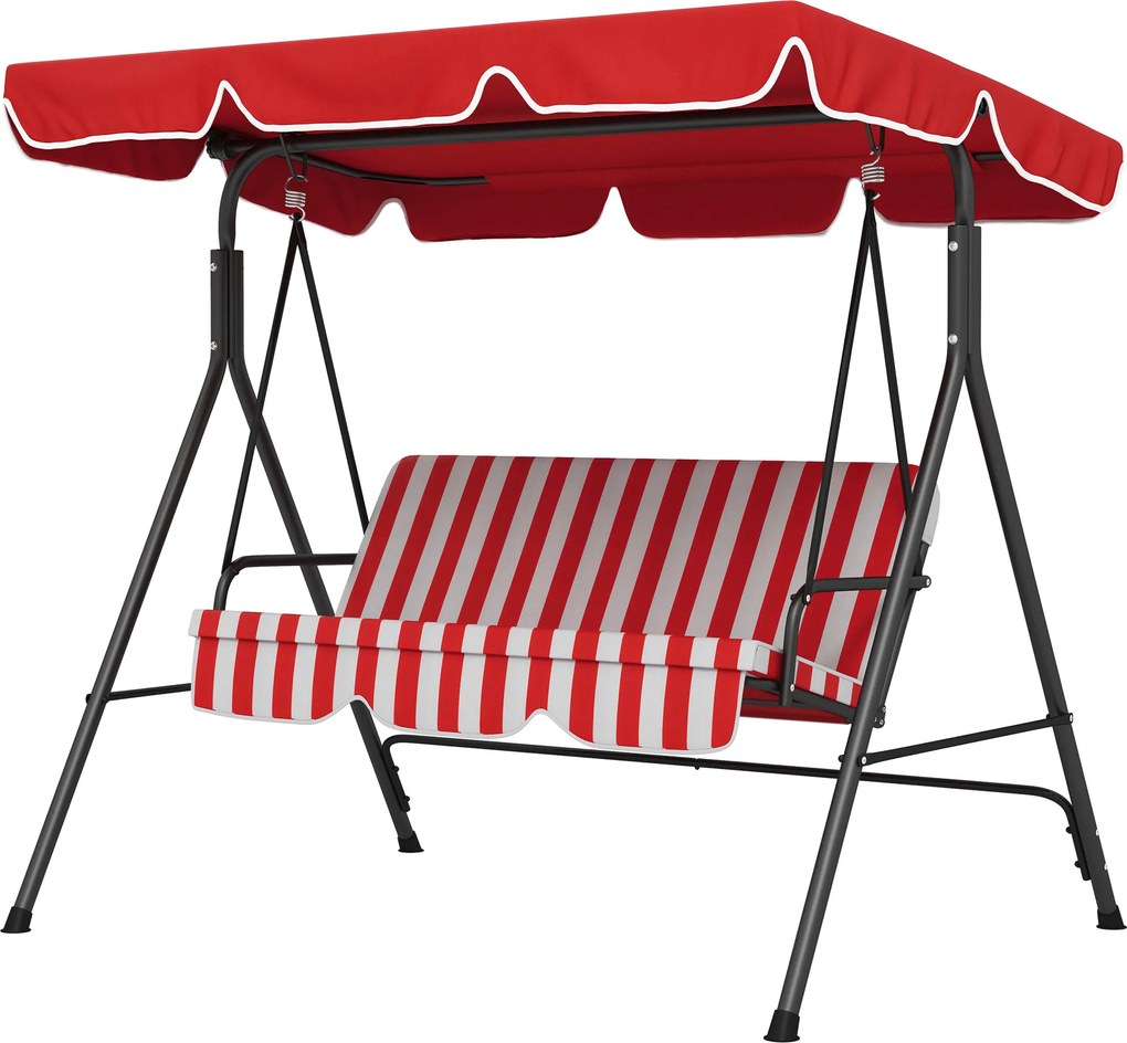 Outsunny Balansoar de Grădină 3 Locuri Acoperiș cu Înclinare Reglabilă Perne Șezut și Spătar Oțel Negru Poliester Roșu | Aosom Romania