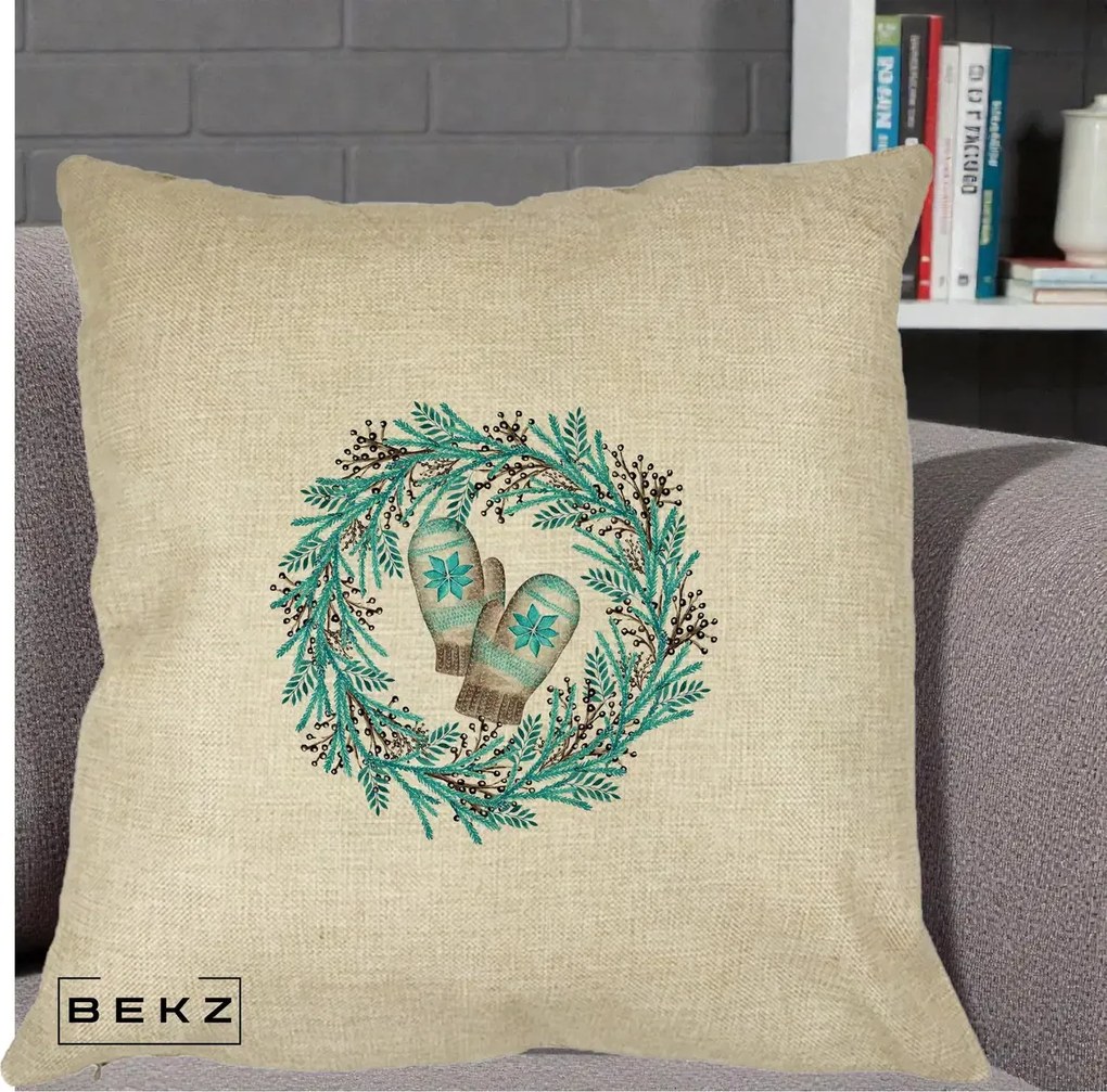 Perna Decorativa Coroana Turcoaz cu Manusi, 40x40 cm, Crem, Husa Detasabila, Perna Inclusa, BEKZ®