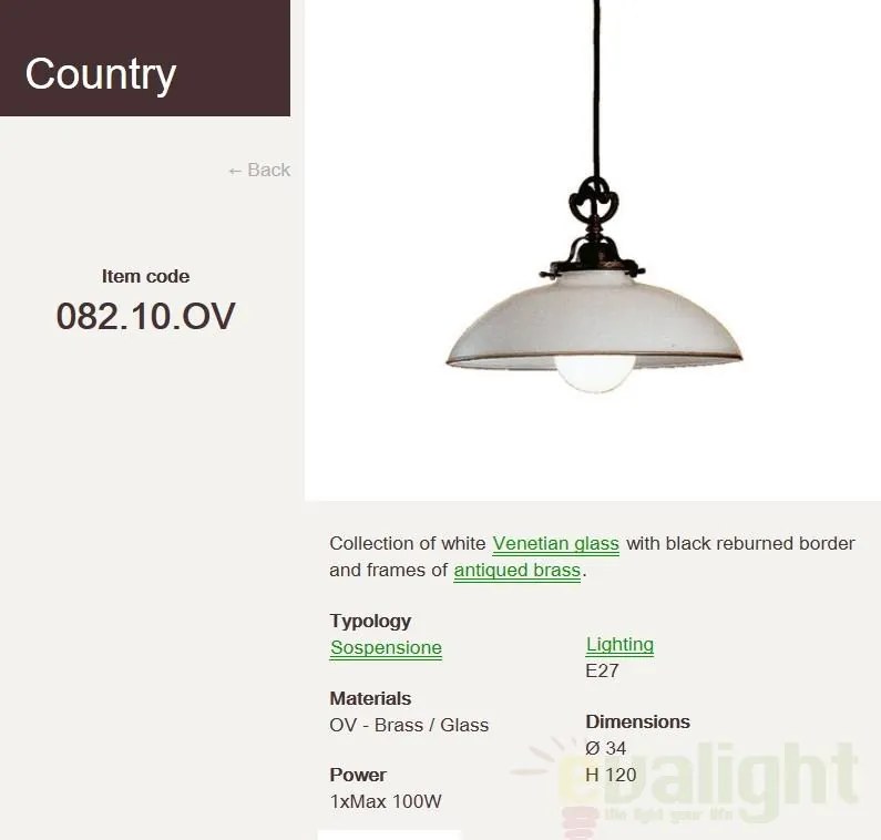 Lustra, Pendul clasic Venetian glass, fabricat manual diam.34cm Country 082.10.OV