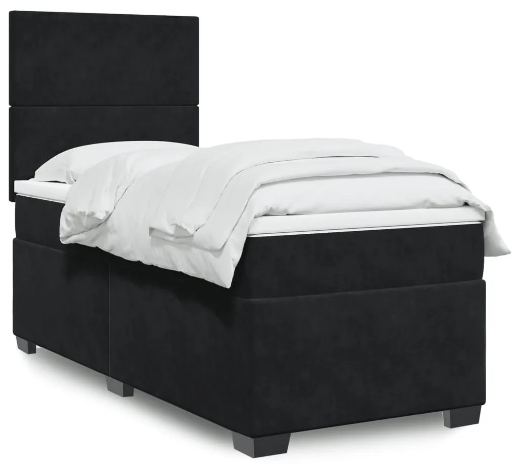 vidaXL Pat box spring cu saltea, negru, 80x200 cm, catifea