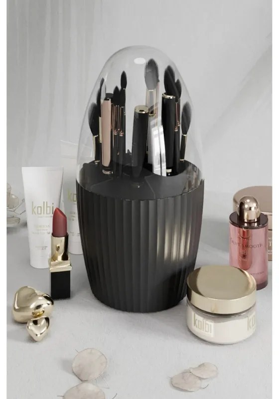 Organizator pentru ustensile machiaj Hermia 964FRM3316, 24x24x13 cm, Fara BPA, Plastic, Negru