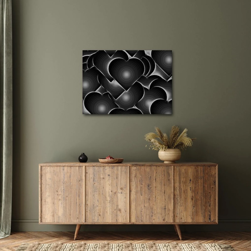 Tablou cu inimile alb - negre (70x50 cm)