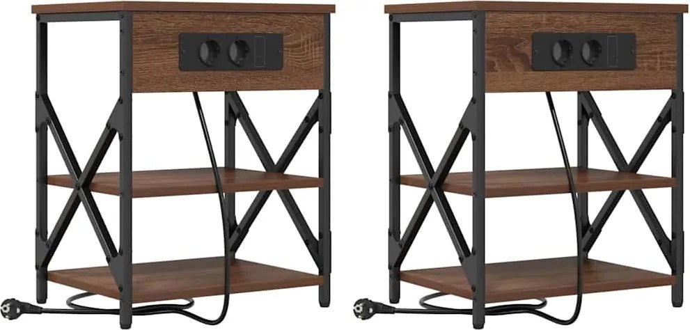 vidaXL Dulap de noapte cu raft 2 pcs Stejar închis 41 x 31 x 51 cm