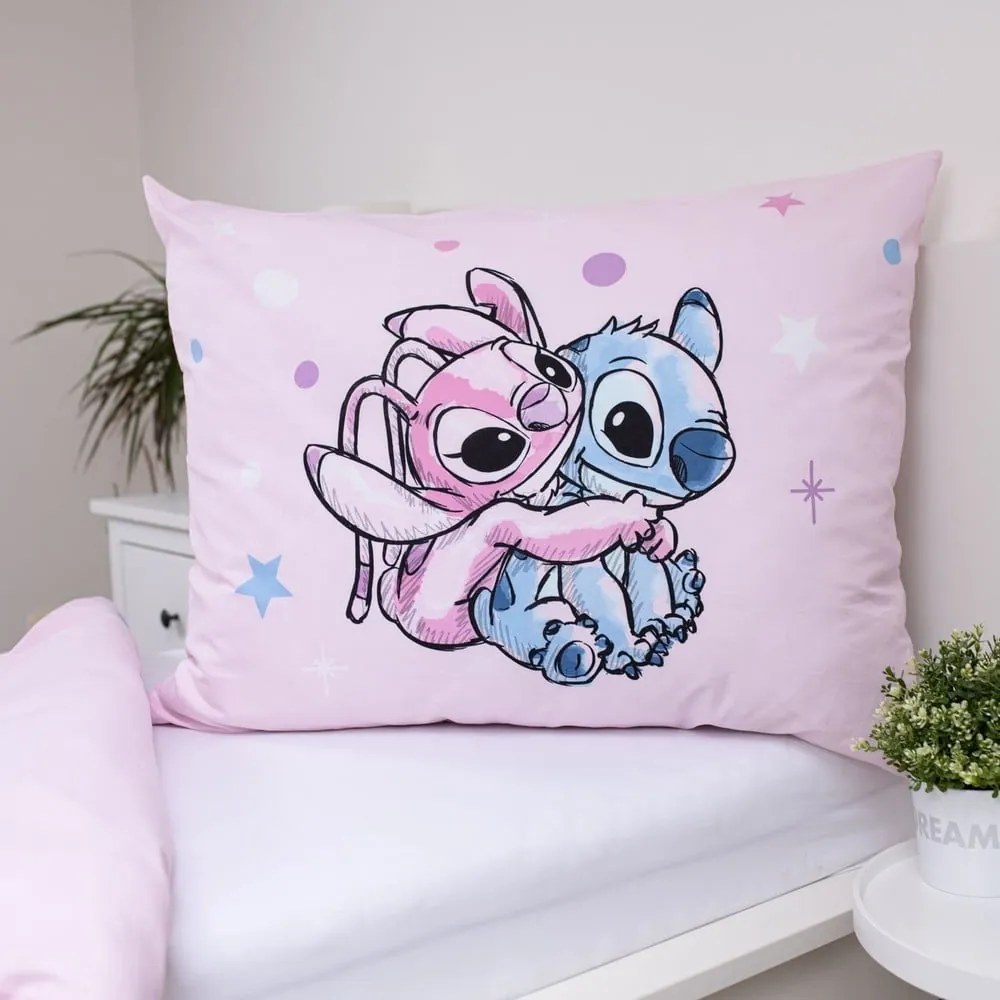 Lenjerie de pat pentru copii roz din bumbac pentru pat de o persoană 140x200 cm Lilo a Stitch "Universe" – Jerry Fabrics