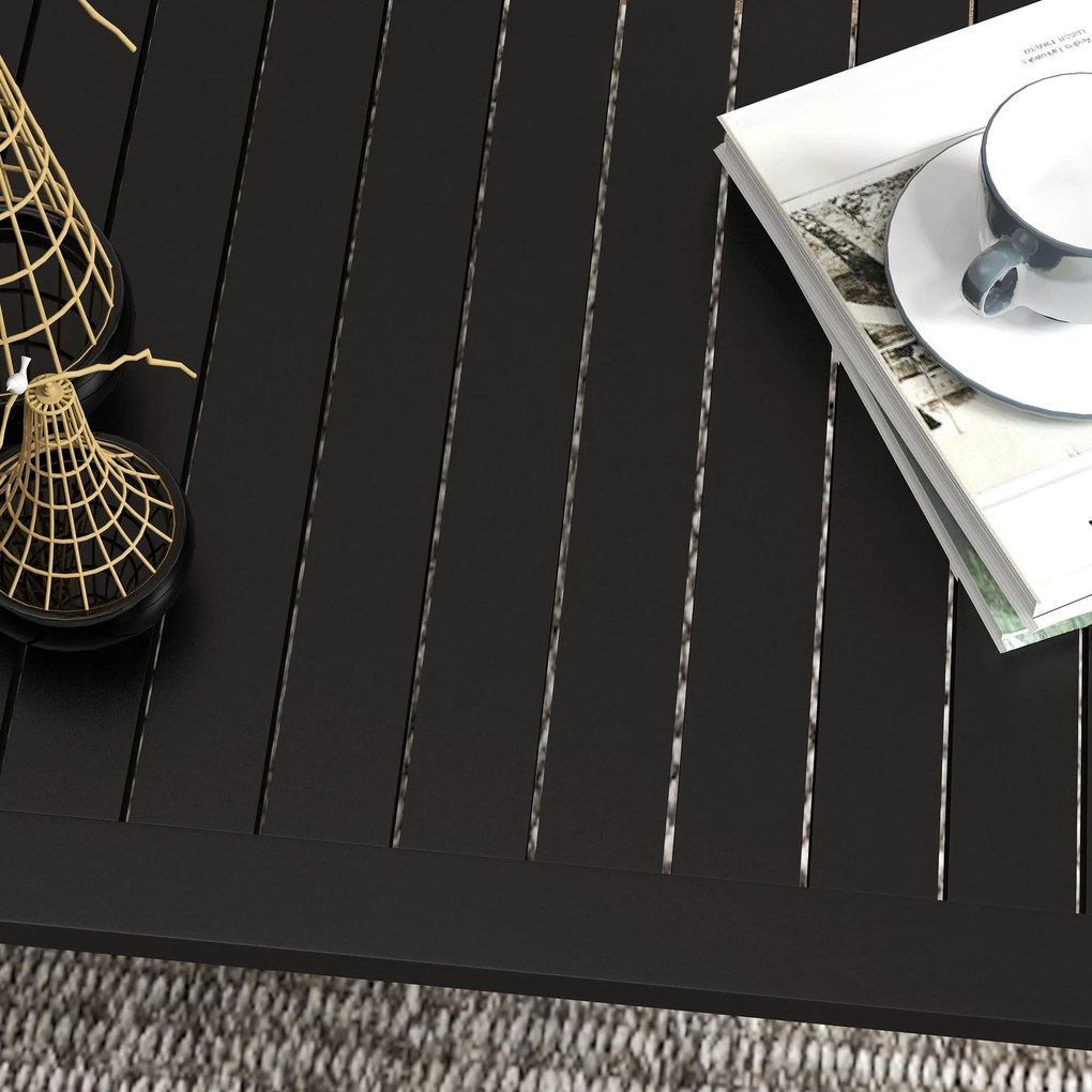 Outsunny Masă de cafea rectangulară blat cu lamele pentru interior și exterior din aluminiu, 100 x 60 x 37 cm, negru | Aosom Romania