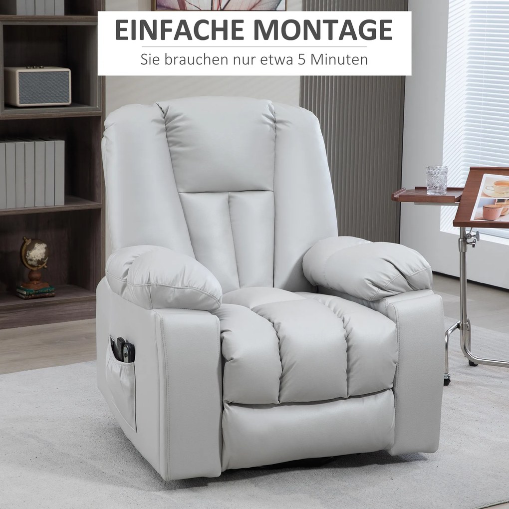 HOMCOM Fotoliu de masaj Relaxsessel seniorensessel, telecomandă, buzunare laterale, 94 cm x 96 cm x 106 cm, Gri | Aosom Romania