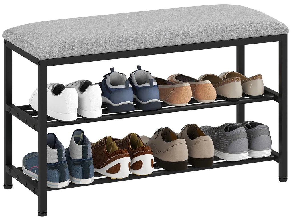 HOMCOM Bancă pentru pantofi cu șezut, bancă cu spațiu de depozitare, raft pentru pantofi cu 2 compartimente deschise, bancă 81 x 31 x 50 cm Negru | Aosom Romania