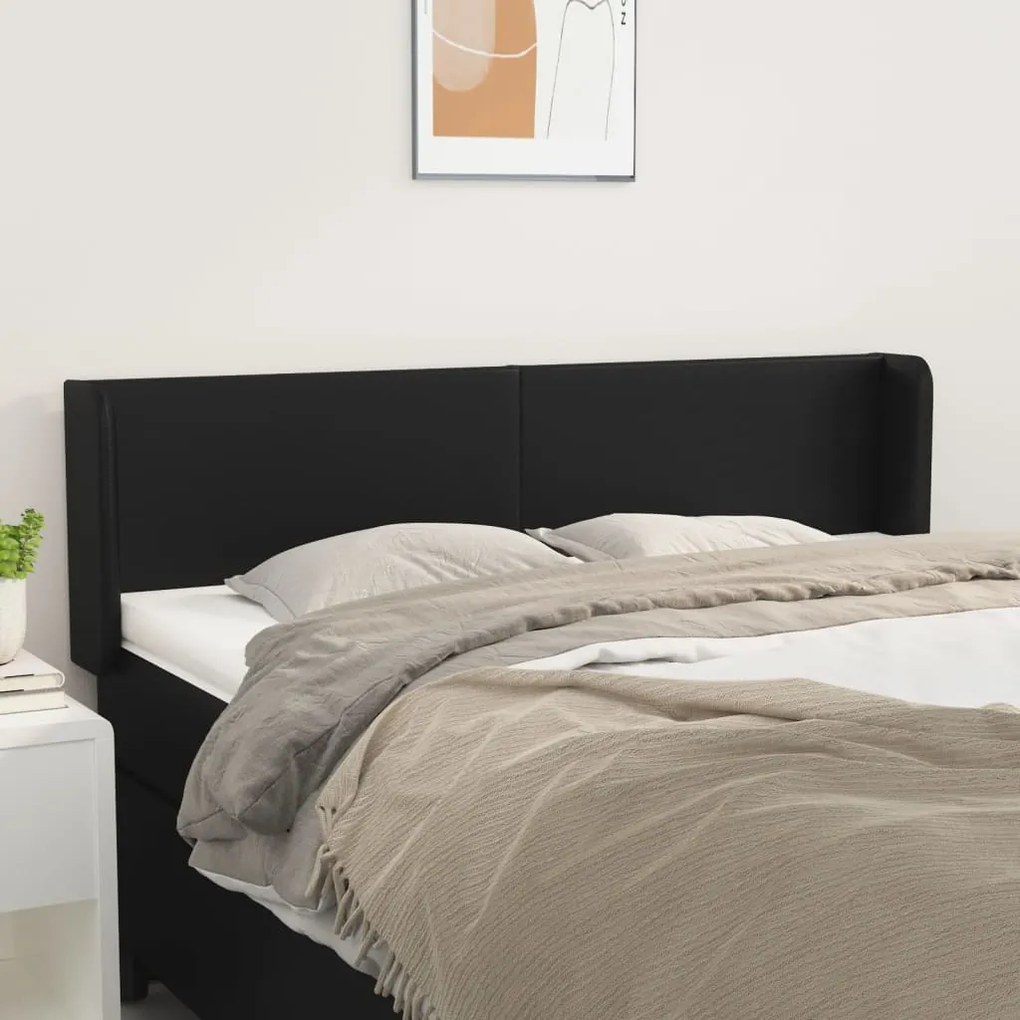 vidaXL Tăblie de pat cu aripioare negru 147x16x78/88cm piele ecologică