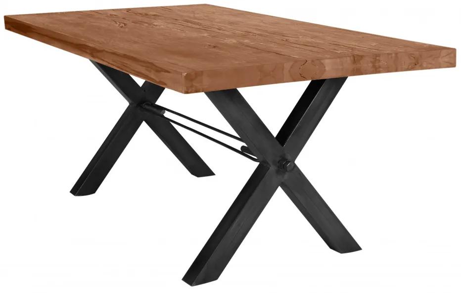 Masa dreptunghiulara cu blat din lemn de stejar Tables &amp; Benches 220 x 100 x 76 cm maro/negru