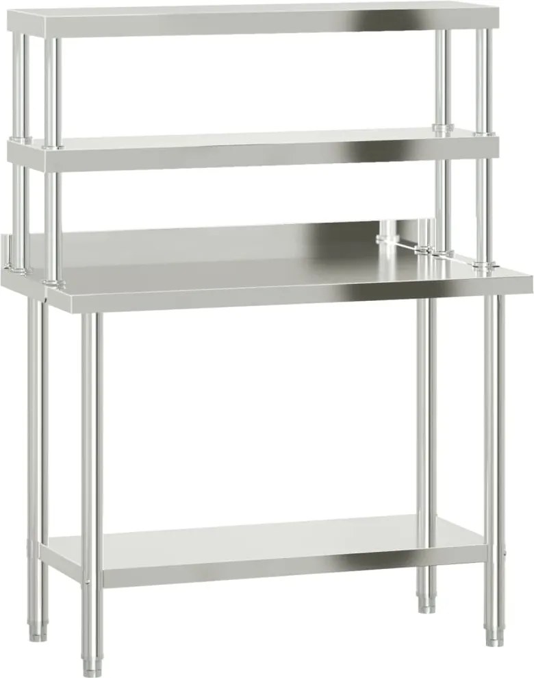 vidaXL Masă bucătărie cu raft superior, 110x55x150 cm, oțel inoxidabil