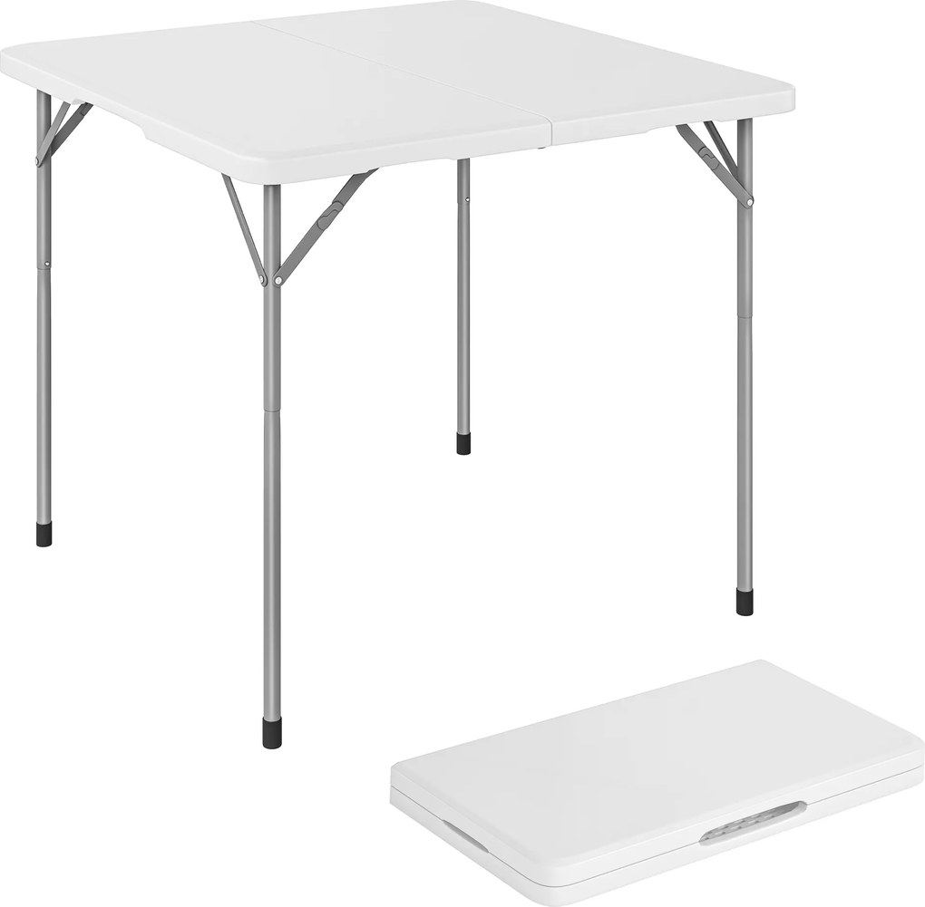 Outsunny Masă pliantă din HDPE, masă de camping pliantă pătrată 86 x 86 x 74 cm, cu mâner, înălțime reglabilă, alb | Aosom Romania