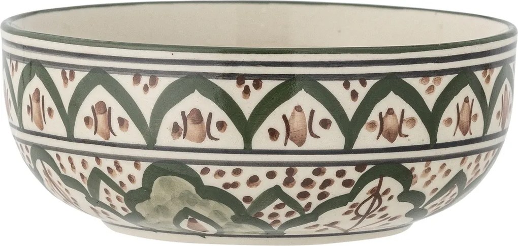 Bol din ceramică, verde, model mediteranean pictat manual, 6 x 15 cm, „Karlie”
