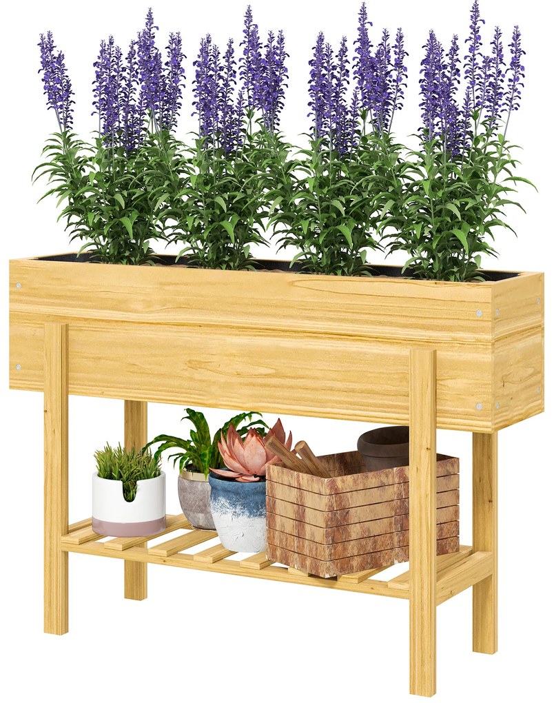 Outsunny Jardiniere pe picioare, gradina inalta pe picioare cu 2 gauri de drenaj din lemn 100 x 30 x 70,5 cm lemn natural | Aosom Romania