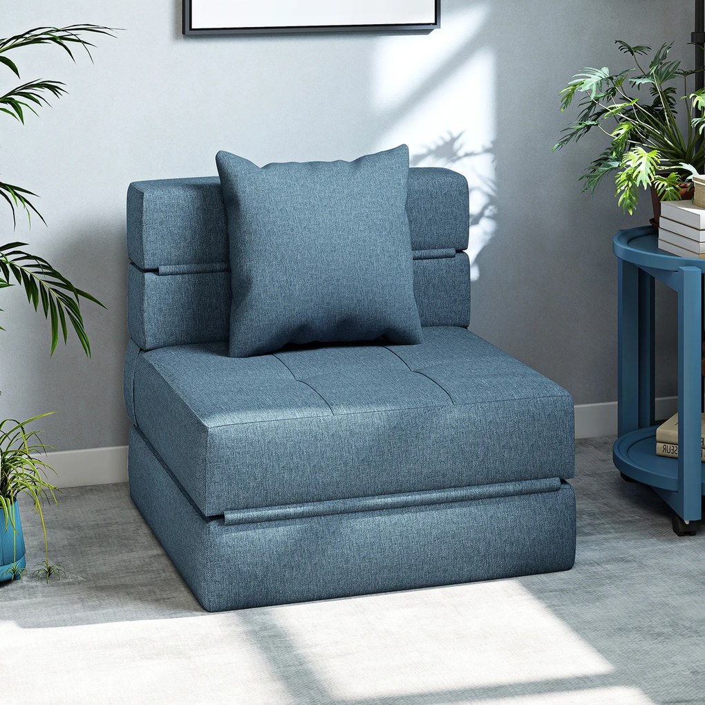 HOMCOM Fotoliu canapea-pat convertibil 1 loc cu 1 pernă cu husă detașabilă, țesătură albastru închis | Aosom Romania
