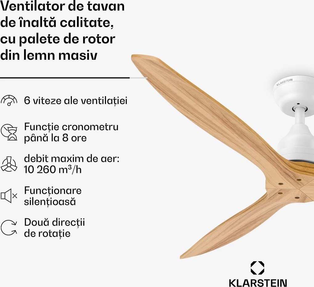 Klarstein Ventilator de tavan Santa Elena | 132 cm | 35 W | 25 m² | Funcționare silențioasă | Lemn