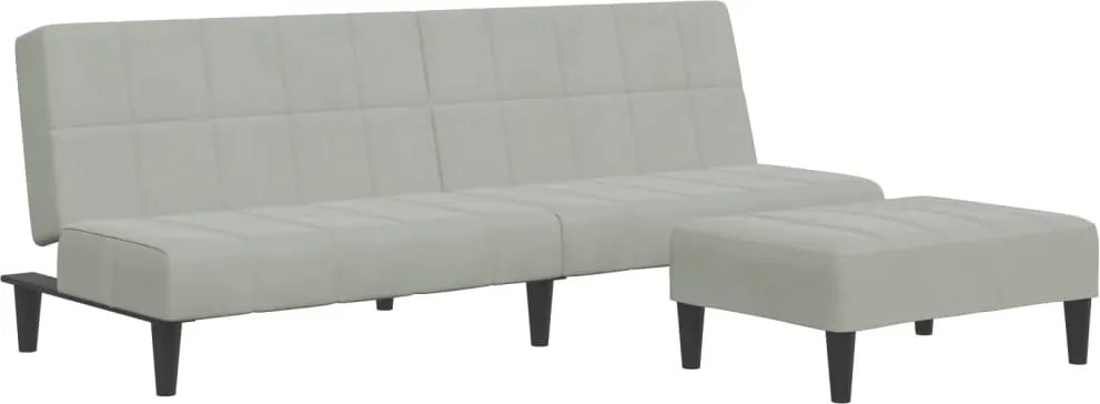 vidaXL Canapea extensibilă cu taburet, 2 locuri, gri deschis, catifea