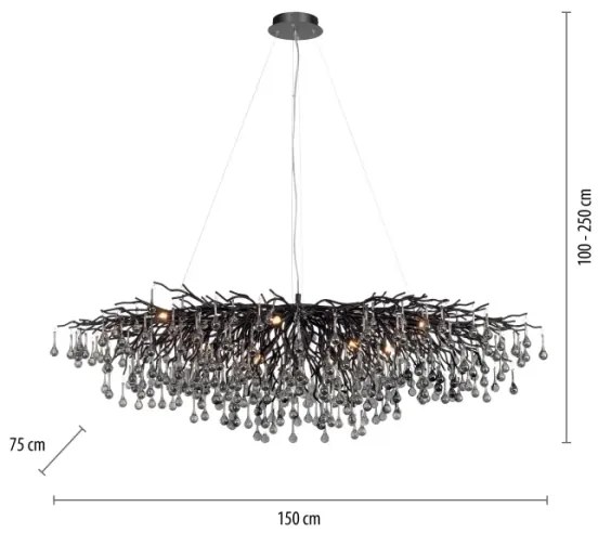 Paul Neuhaus 2031-18 - Lustră pe cablu ICICLE 15xG9/40W/230V 75x150 cm negru